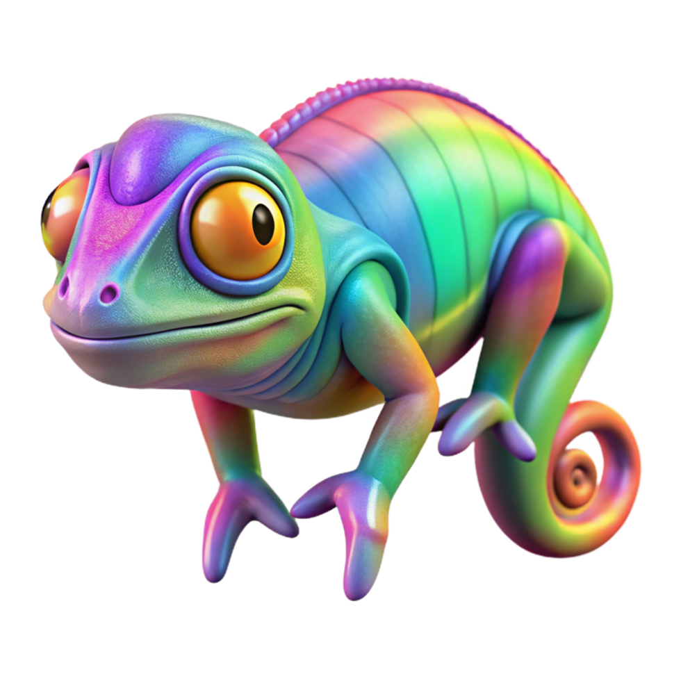 Rainbow Chameleon A Vibrant 3D Render of a Colorful Reptile png