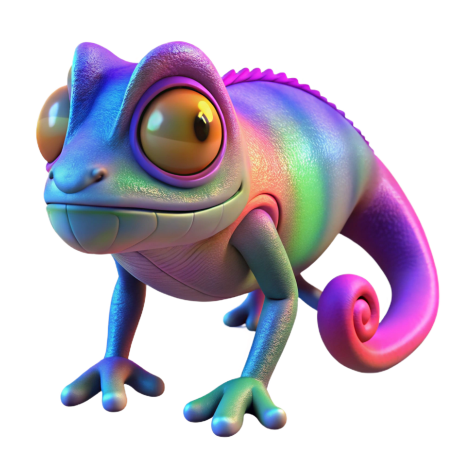 Vibrant Rainbow Chameleon 3D Render of a Colorful Reptile png