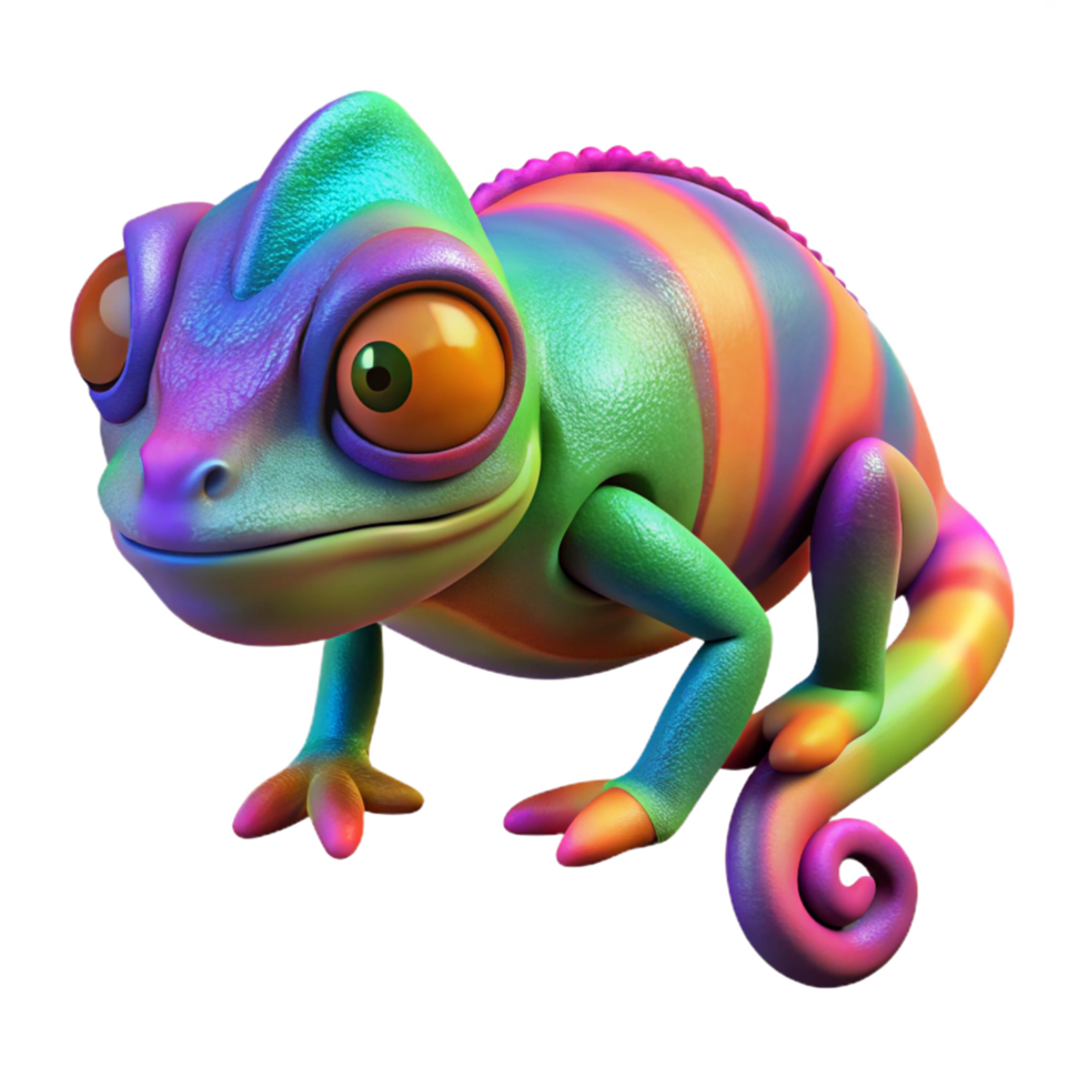 Rainbow Chameleon Vibrant 3D Render of a Colorful Reptile png