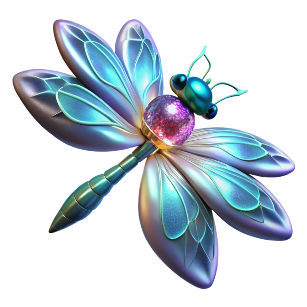 Iridescent Dragonfly with Galaxy Core 3D Render of a Jewel-toned Insect png