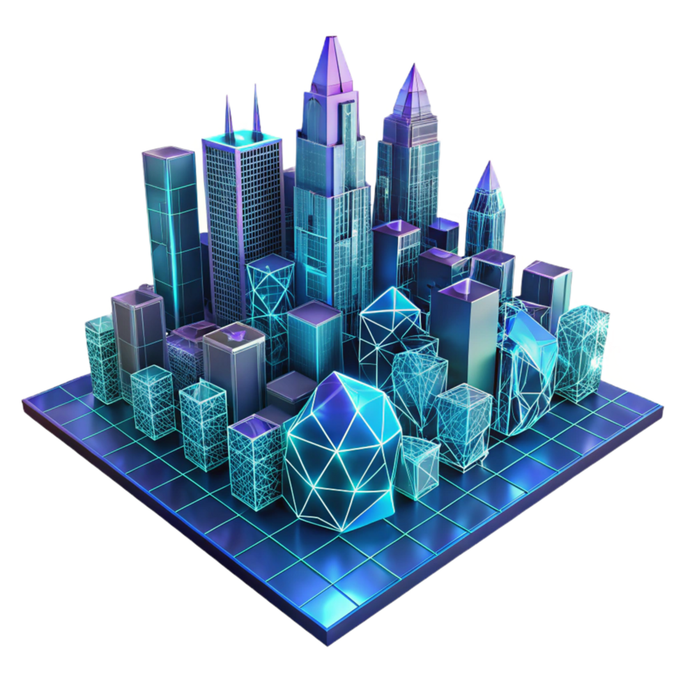 Digital Cityscape A Futuristic Metropolis of Geometric Structures png