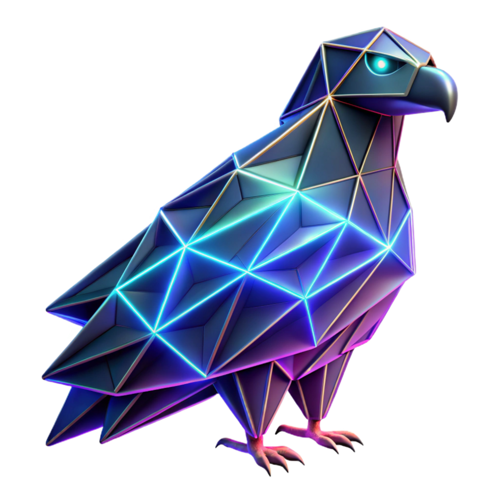 Neon Polygonal Eagle Geometric Bird 3D Render png