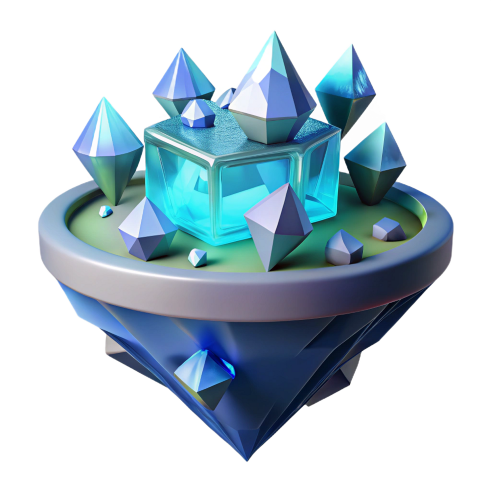 Crystalline Island A 3D Render of Glowing Gems and Floating Platform png