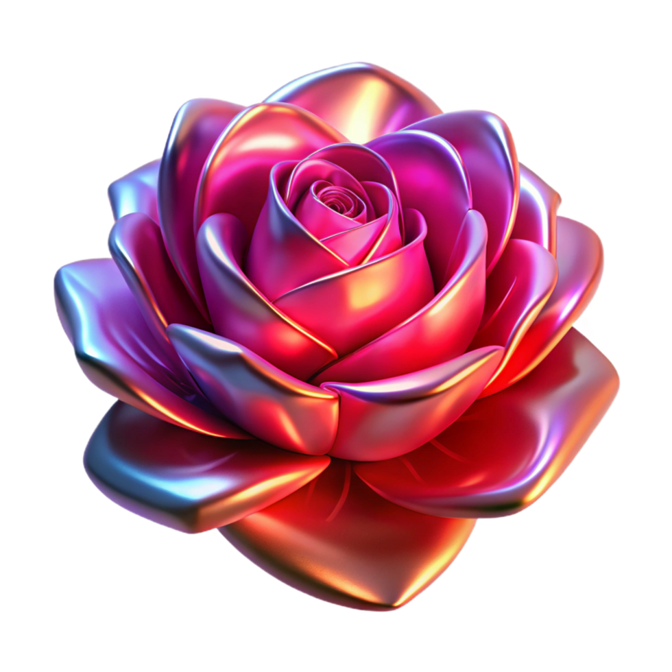 Iridescent Metallic Rose 3D Render of a Flower with Shimmering Petals png