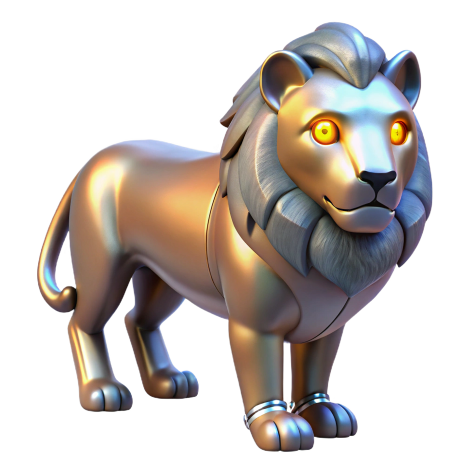 Metallic Lion 3D Render A Majestic, Shiny, Gold and Silver Digital Creature png