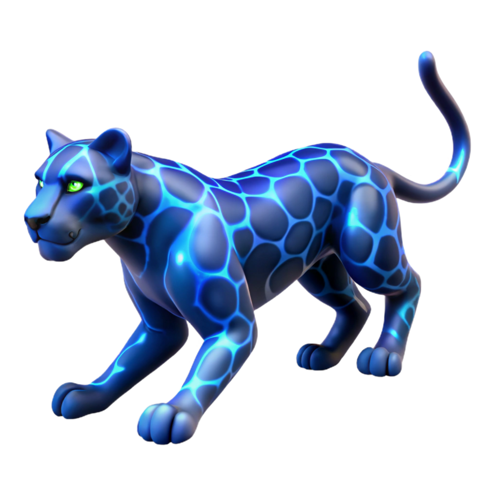 brilhando azul leopardo 3d render do uma grande gato com único padronizar png