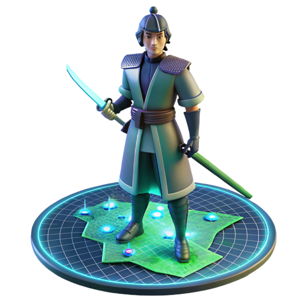 3d render do Guerreiro em interativo mapa com espada png