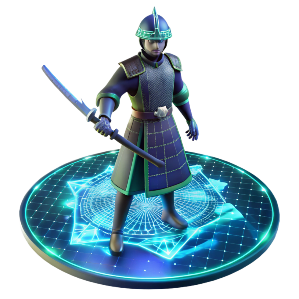 3D Render of a Fantasy Warrior on a Futuristic Platform png