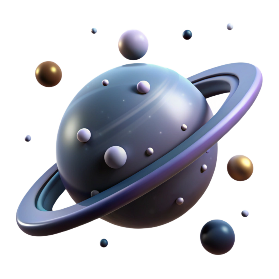 Celestial Orb with Ring System and Moons png