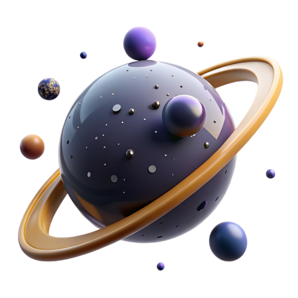 Cosmic Sphere with Ring System and Orbiting Moons png
