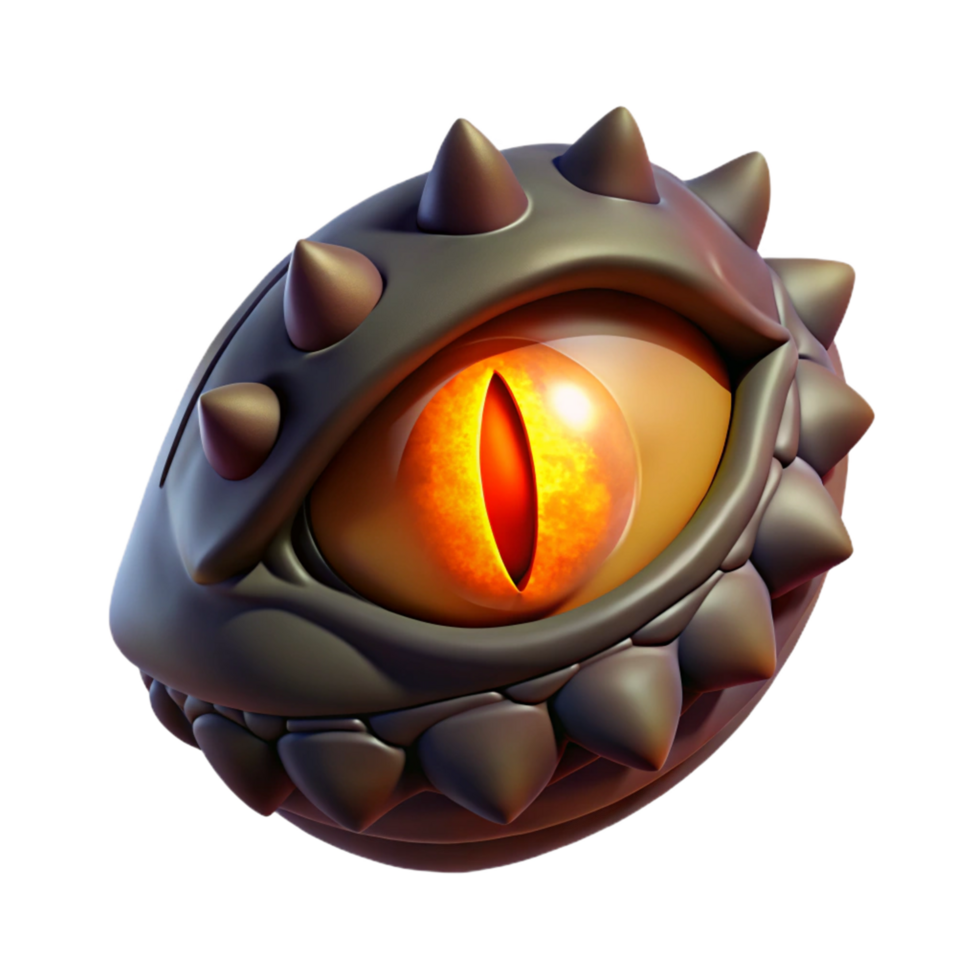 Glowing Eye Monster 3D Render of Spiked Orb with Fiery Pupil png