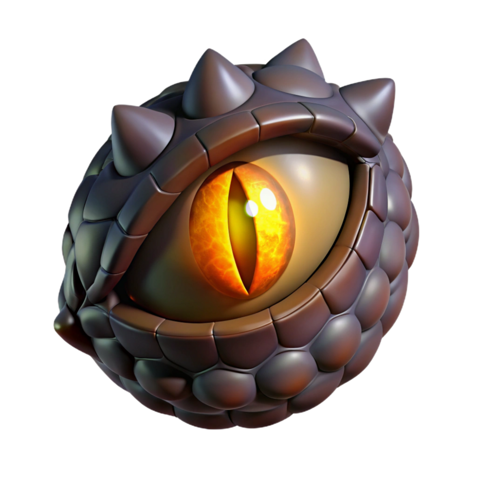 3D Render of a Glowing Eye Embedded in Scaly Armored Sphere png