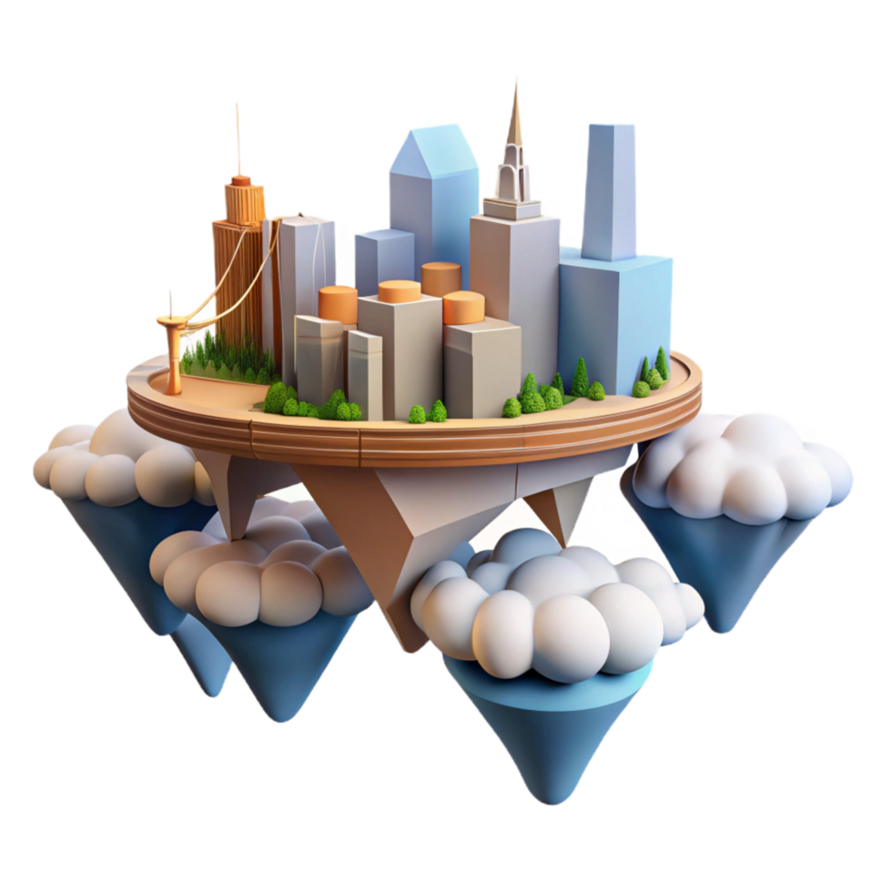 Cityscape on Clouds A 3D Model of an Imaginary Metropolis png