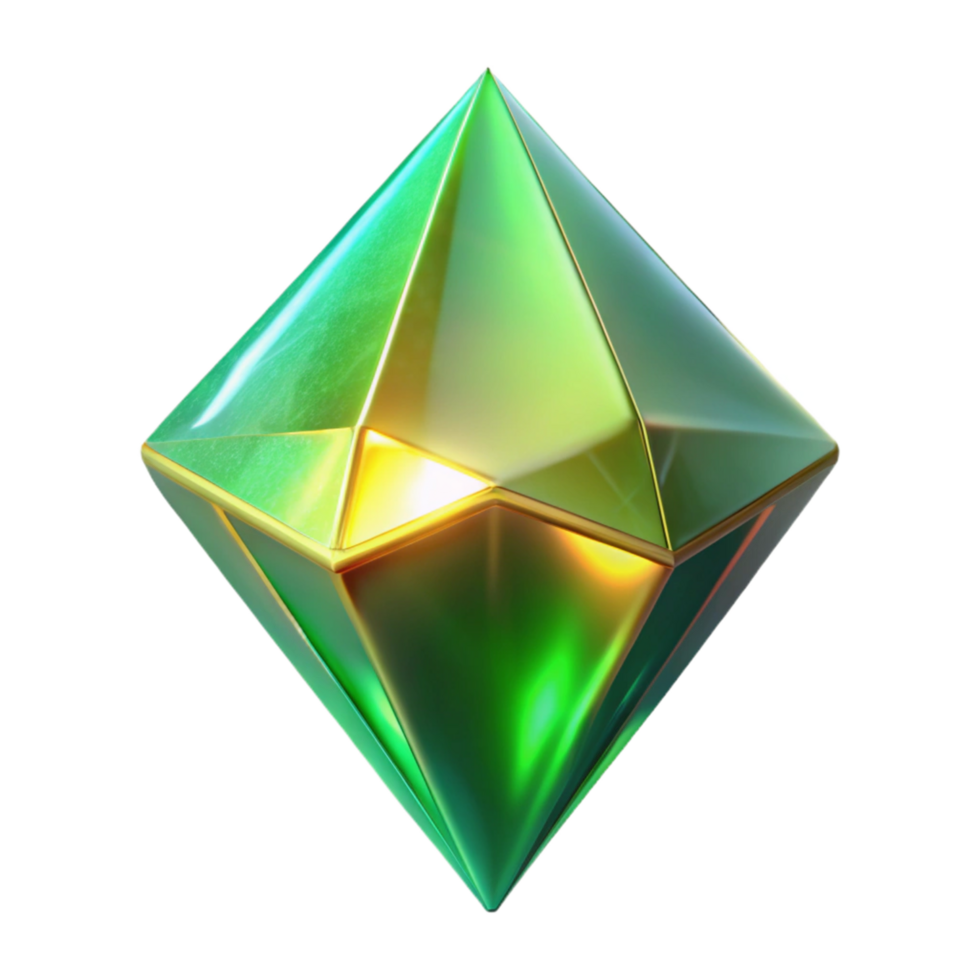 Luminous Green Gem A 3D Render of a Faceted Crystal png