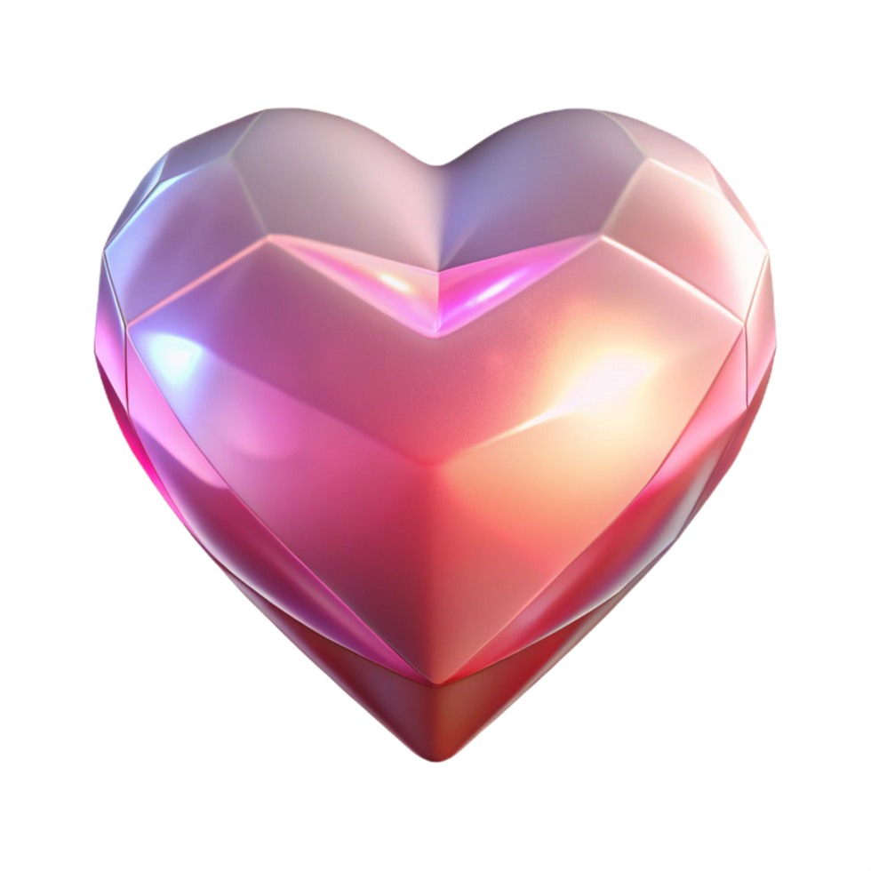 Luminous Pink Geometric Heart 3D Render of a Faceted Crystal png