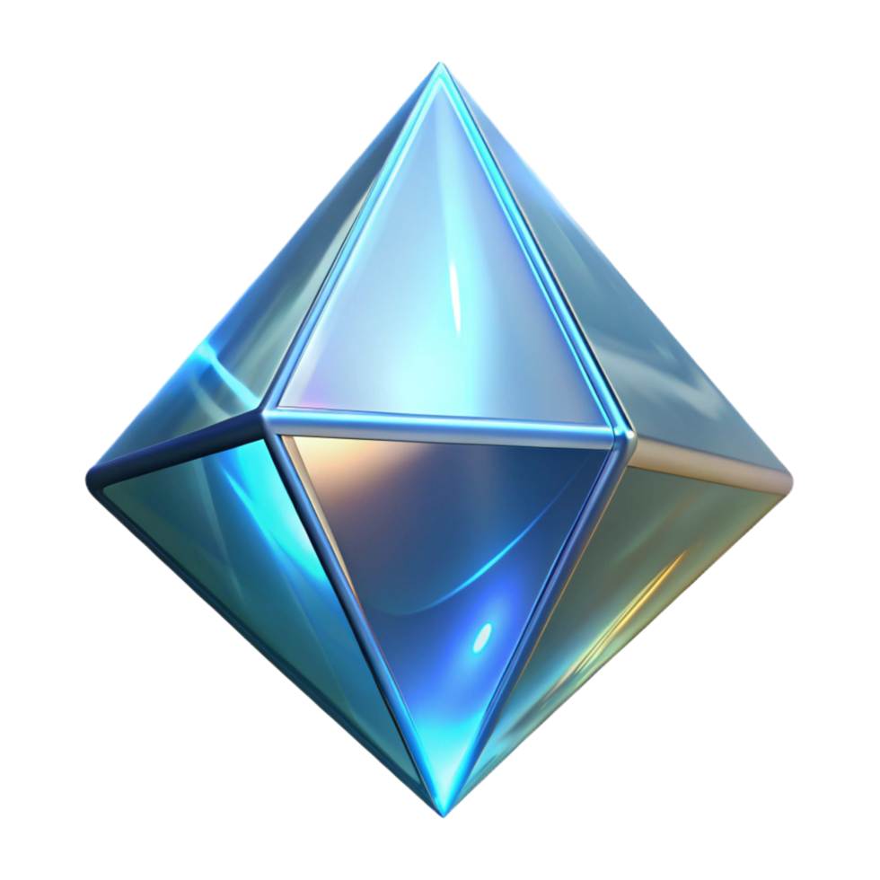Luminous Blue Geometric Crystal 3D Render of a Sparkling Polyhedron png