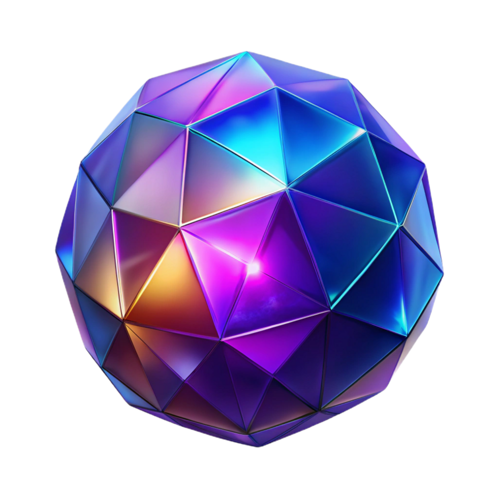 Iridescent Geometric Sphere Abstract 3D Render of a Colorful Polygonal Globe png