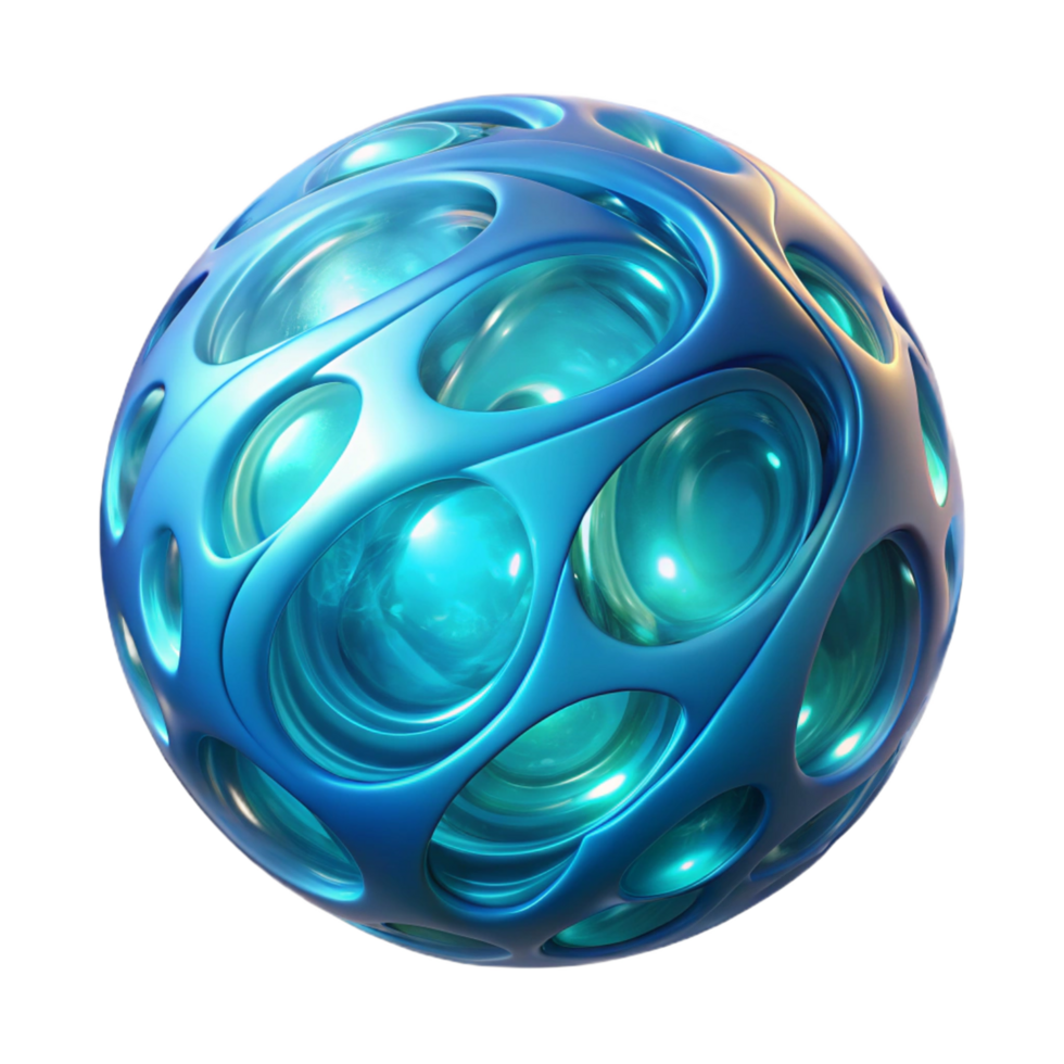 Abstract 3D Sphere Blue, Glowing, Cellular Structure png