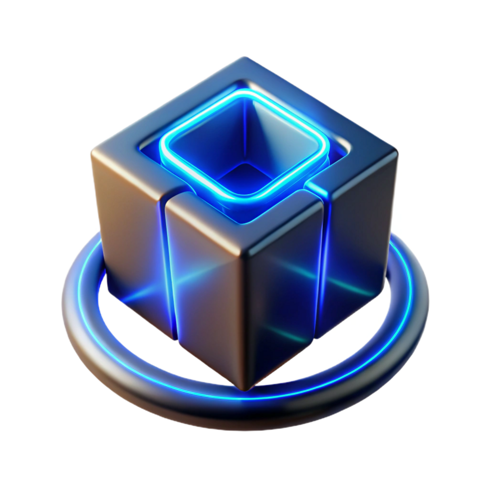 Futuristic Cube with Neon Lights Abstract 3D Render png