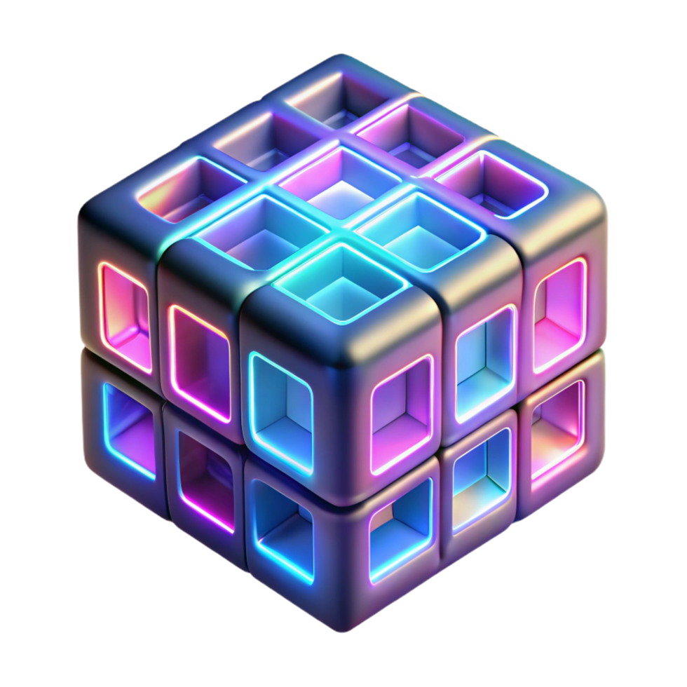 Neon Cube Abstract 3D Interlocking Structure with Glowing Edges png