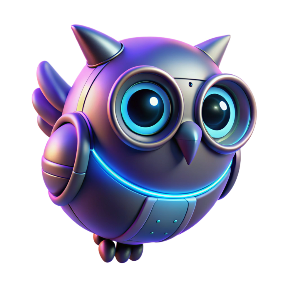 Neon Owl Robot 3D Render of Futuristic Avian Bot png