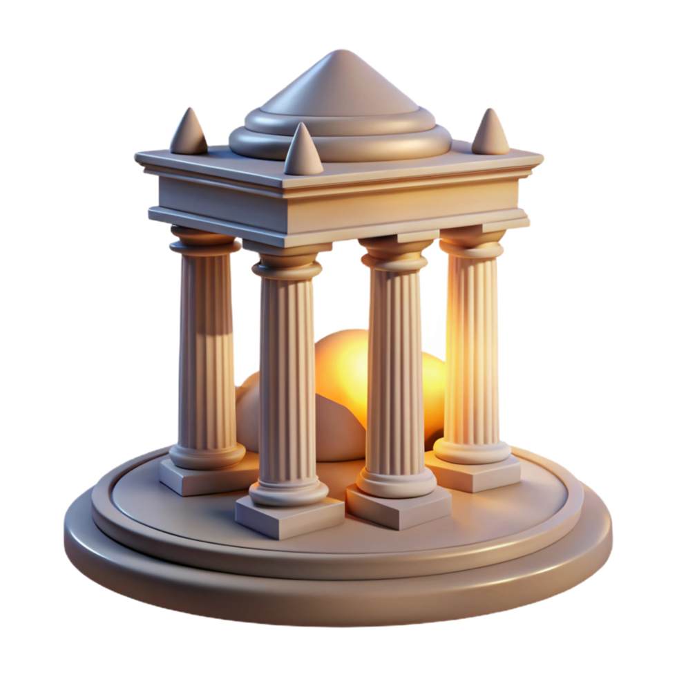 Ancient Temple with Illuminated Spheres 3D Render of Classical Architecture png