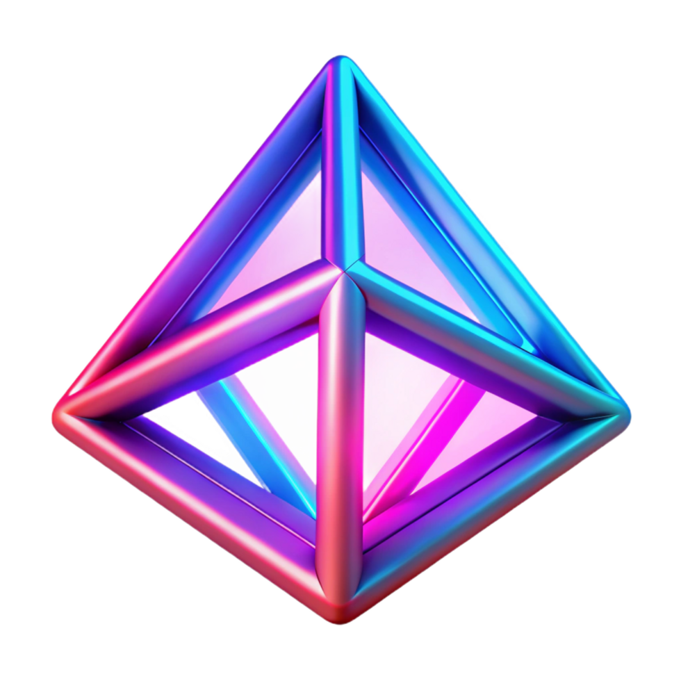 Neon Geometric Prism Abstract 3D Render of a Luminous Tetrahedron png