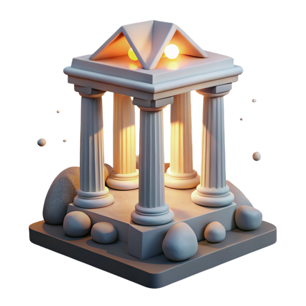 Luminous Temple 3D Render of Classical Architecture with Illuminated Columns png