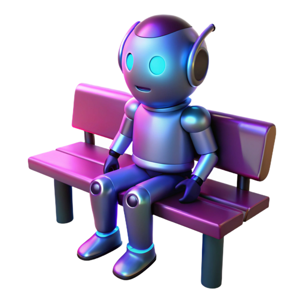 AI Robot Sitting on a Bench A 3D Render of Futuristic Technology png