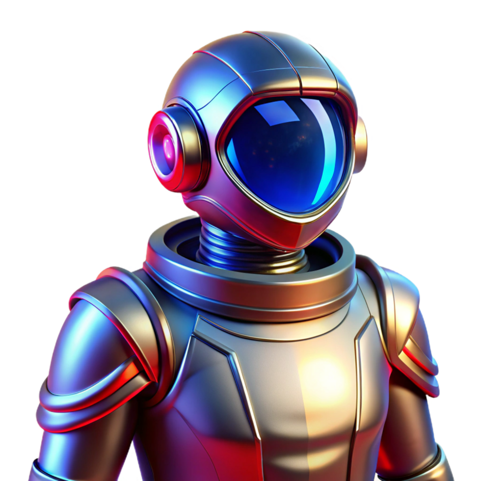 Futuristic Astronaut A 3D Render of a Metallic Spacesuit png