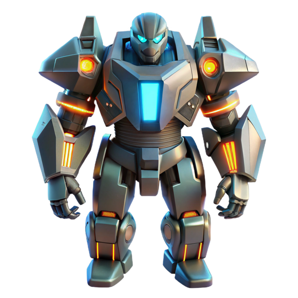 Powerful Futuristic Mech Robot 3D Render of Advanced Combat Machine png