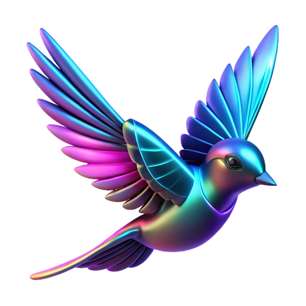 Iridescent Bird in Flight A 3D Render of a Colorful Avian png