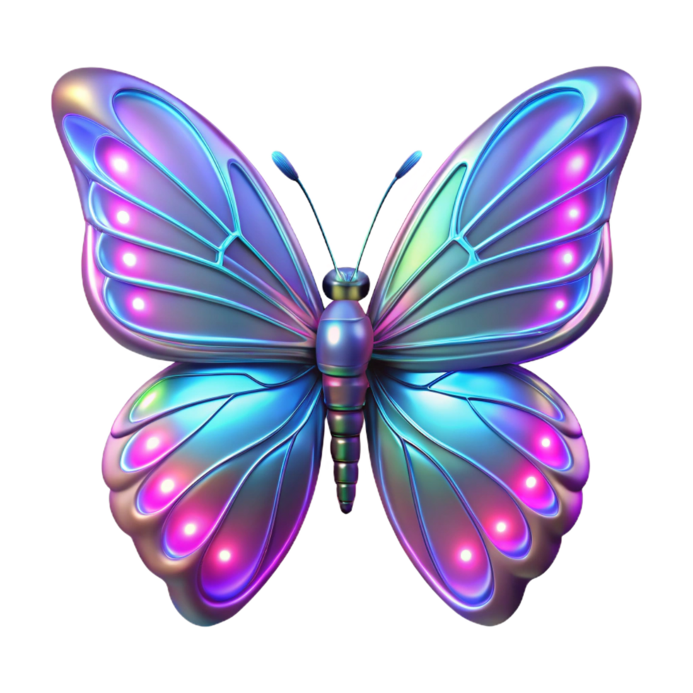 Glowing Iridescent Butterfly A 3D Render of a Futuristic Insect png