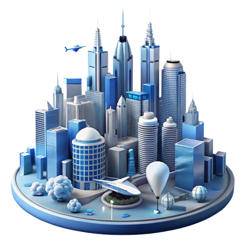 Futuristic Cityscape Urban Development, Modern Architecture, and Advanced Transportation png