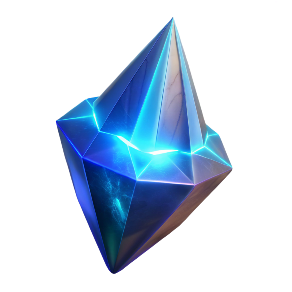 Luminous Crystal Facetted Gem, Glowing Energy, 3D Render, Blue Hue, Abstract Art, Digital Artwork, Geometric Shape, Shiny Surface, Iridescent Colors, Fantasy Jewel png