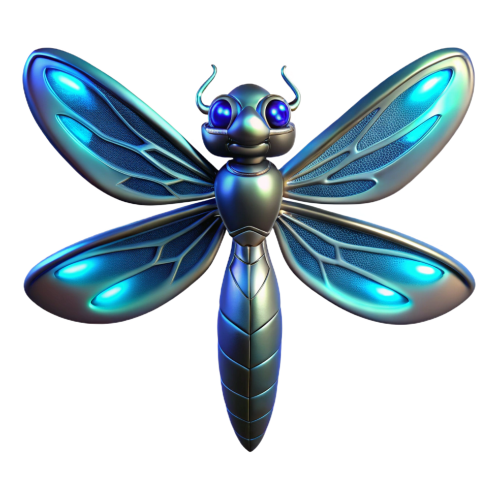 Futuristic Dragonfly Cybernetic Insect with Luminous Wings png