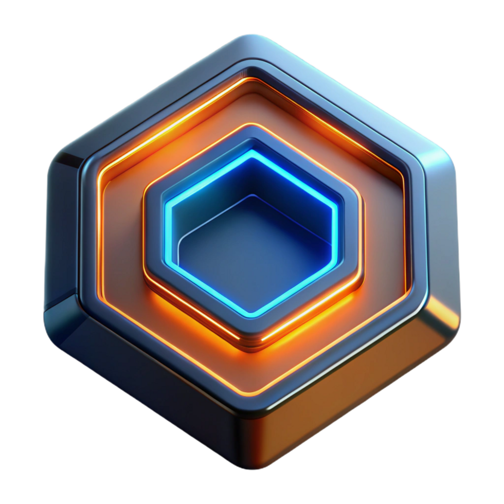 Abstract Hexagon Neon Light Design 3D Render of Futuristic Geometric Shape with Glowing Lines png