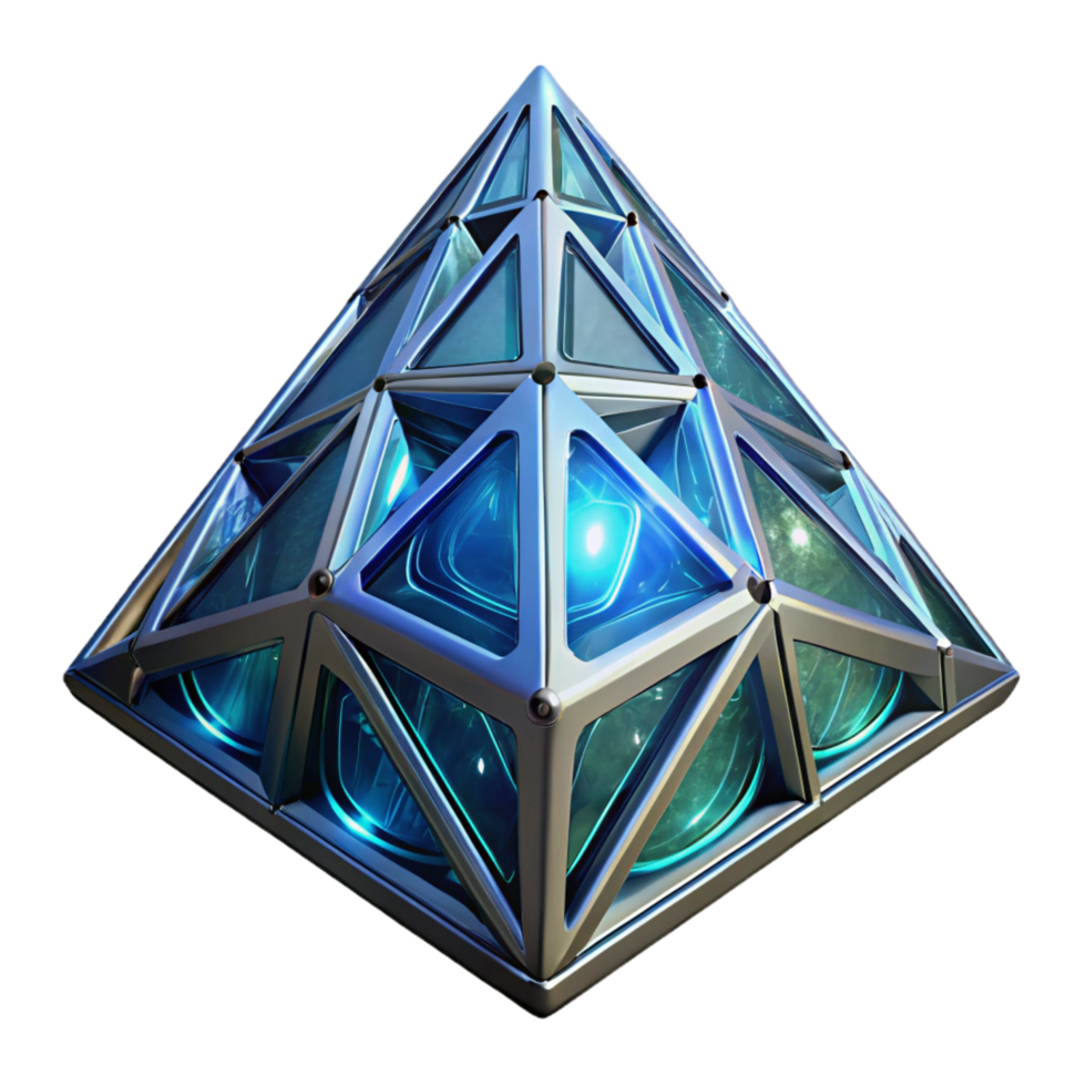 Luminous Geometric Pyramid 3D Render of Abstract Futuristic Structure png