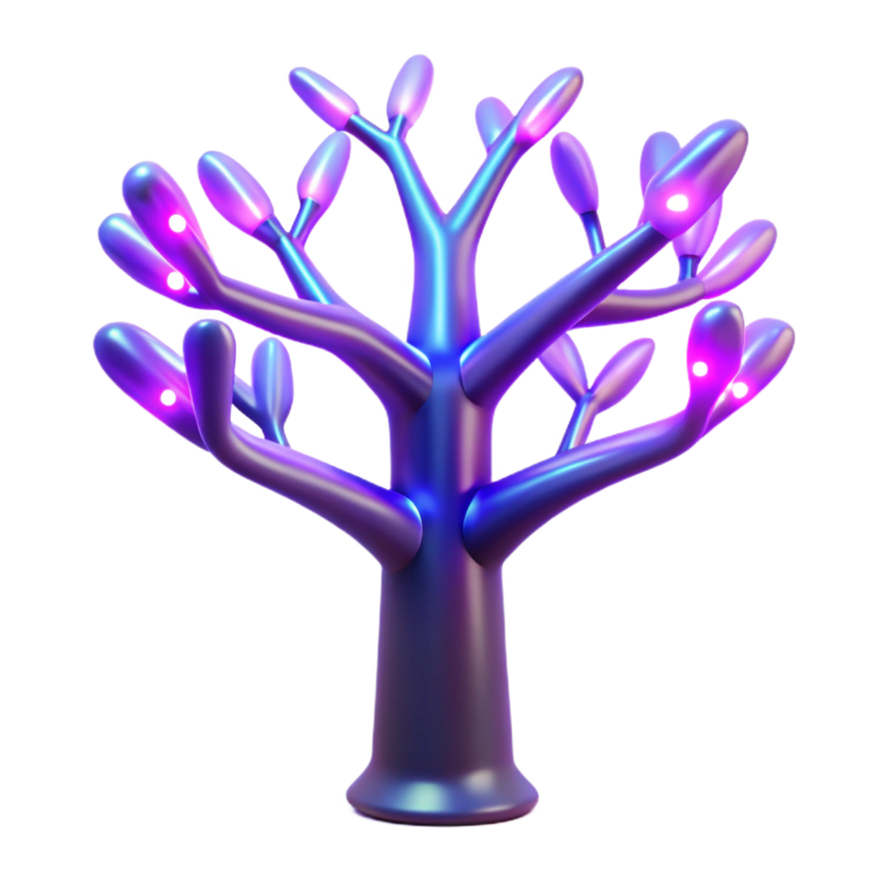 Glowing Purple Tree 3D Render of Abstract Illuminated Flora png