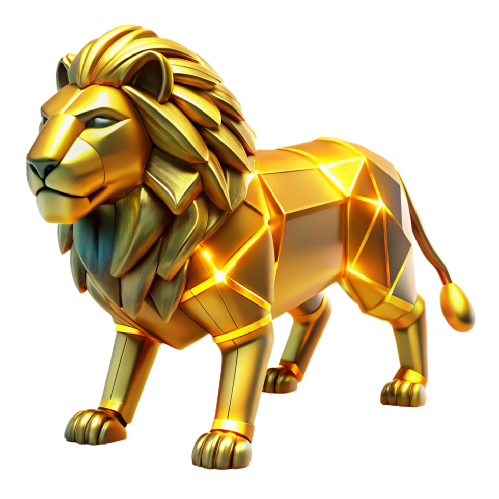 Golden Lion Low Poly, 3D Render, Majestic, Powerful, Luxury, Animal, Gold, Geometric, Shiny, Wildcat png