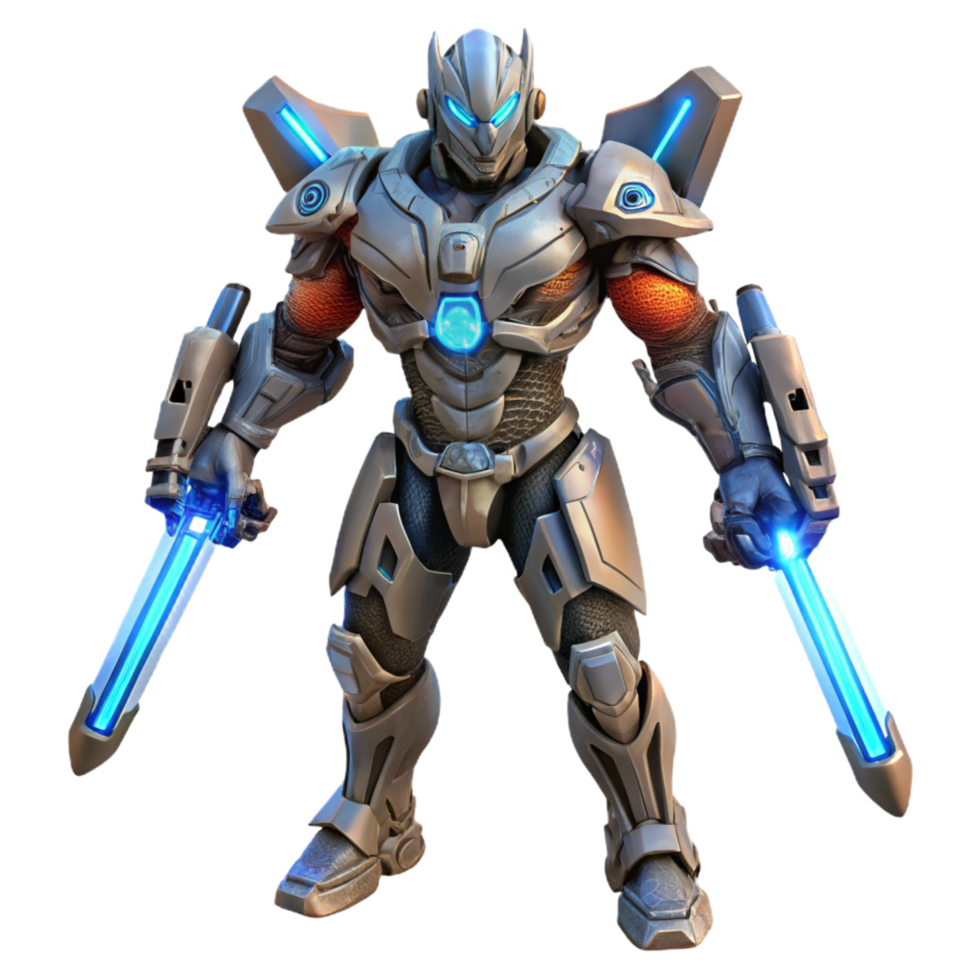 Futuristic Armored Warrior with Energy Swords png