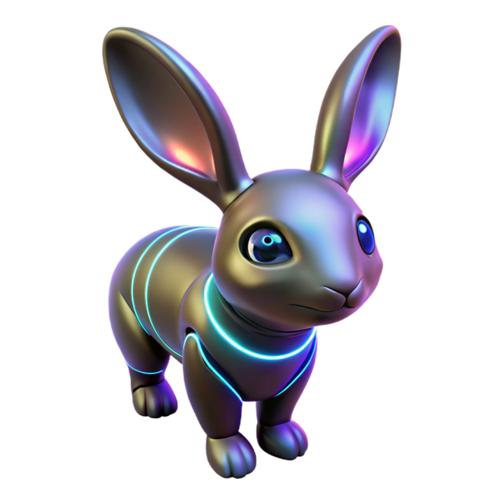 Neon Robotic Rabbit Futuristic 3D Render png