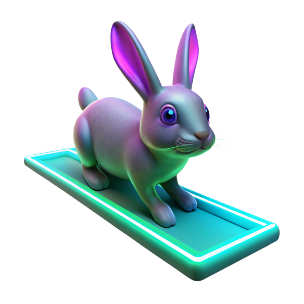 Neon Rabbit on Platform 3D Render of Cute Bunny png