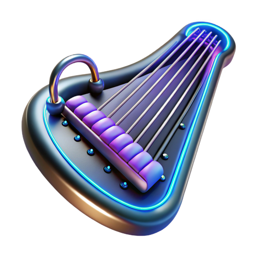 Futuristic Stringed Instrument 3D Render of Abstract Musical Device png