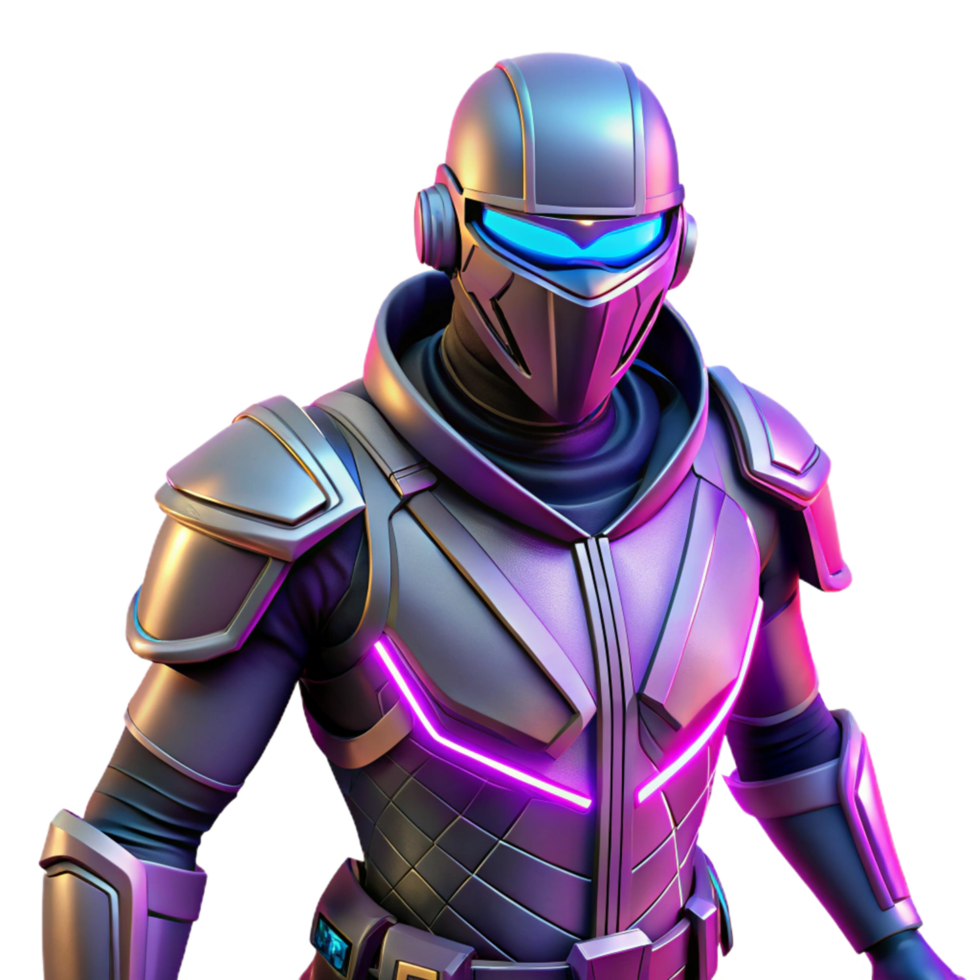 Cybernetic Armor Futuristic Warrior in Neon Hues png