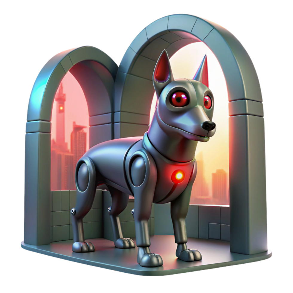 Robotic Canine in Archway Setting Futuristic Cityscape png