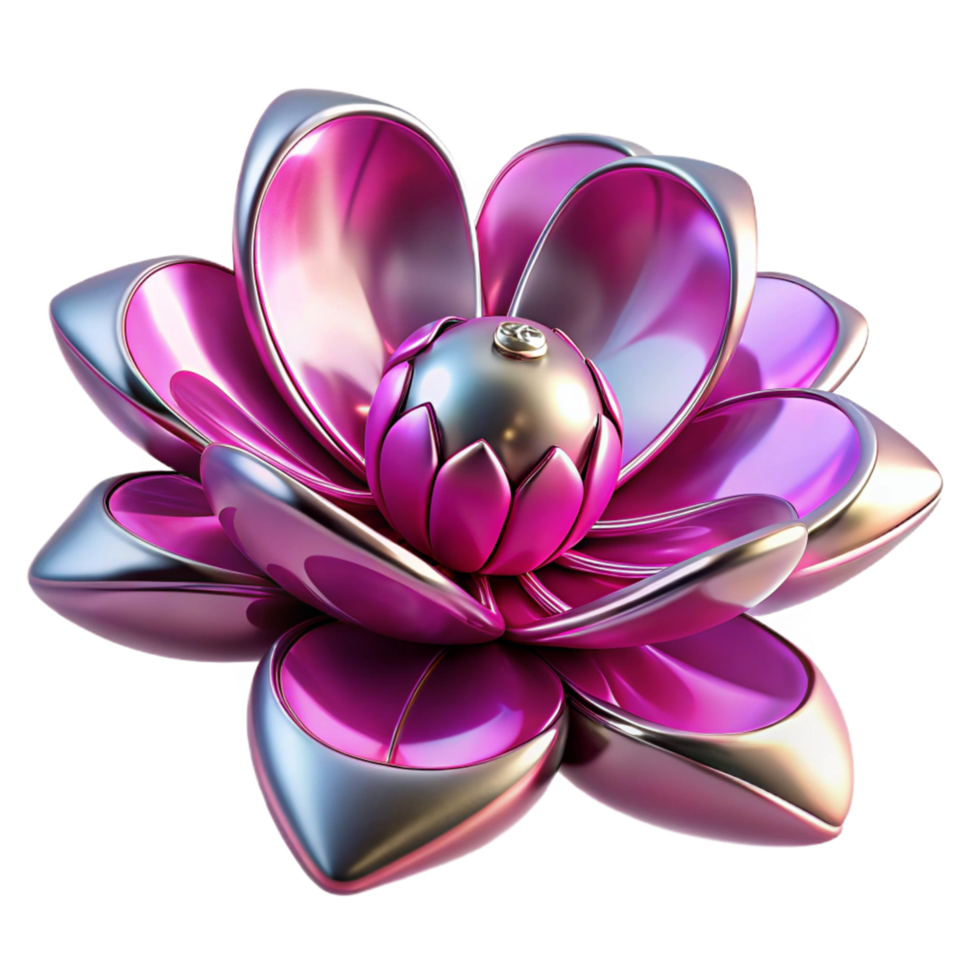 Metallic Pink Flower 3D Render Abstract Floral Design with Pearl Center png