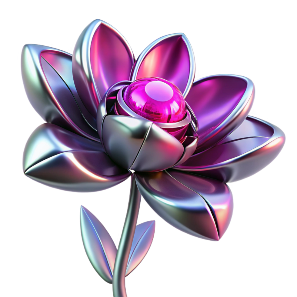 Metallic Flower with Gemstone Center 3D Render of Abstract Floral Design png