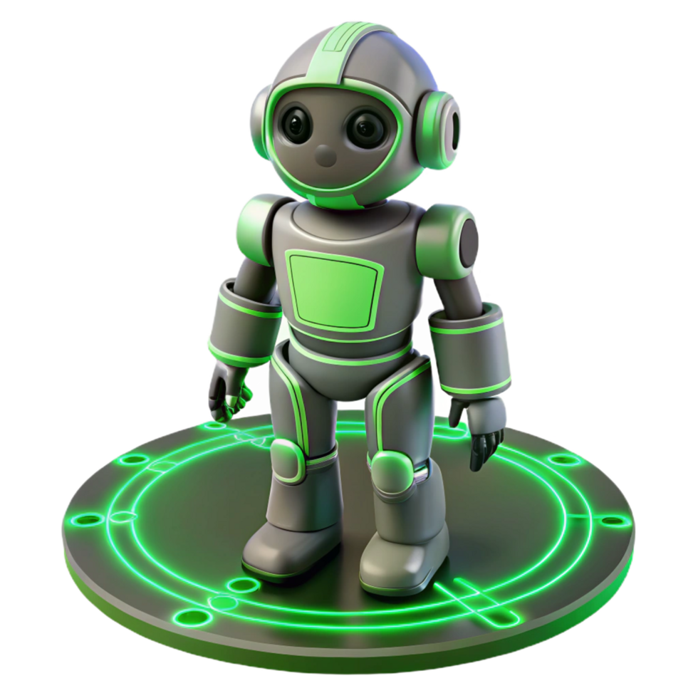 Futuristic Robot on Illuminated Platform AI, Technology, and Automation png