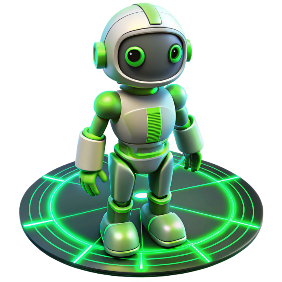 Friendly Robot on Futuristic Platform AI, Technology, Automation, Innovation, Robotics, Green Energy, Digital, Future, Science, Cybernetics png